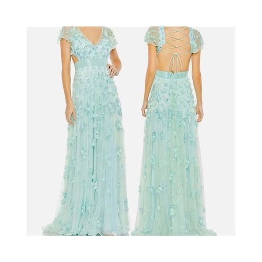 Mac Duggal 70275 Beaded 3D Lace-Up Back Appliques Dress Easter prom wedding